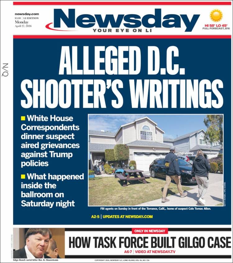 Portada de Newsday (USA)