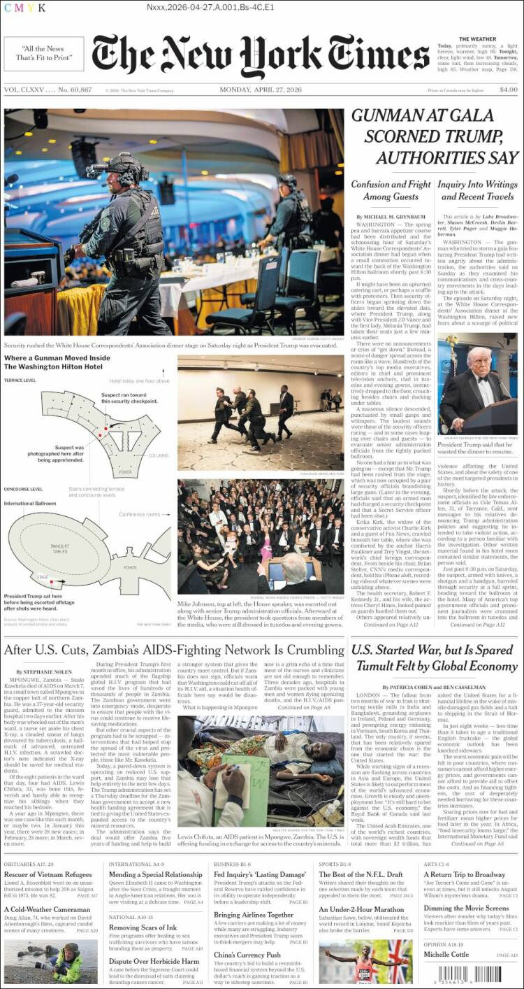Portada de New York Times (USA)