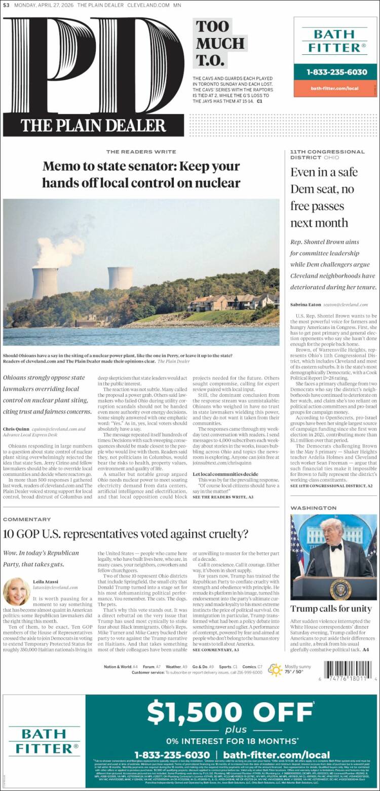 Portada de The Plain Dealer (USA)