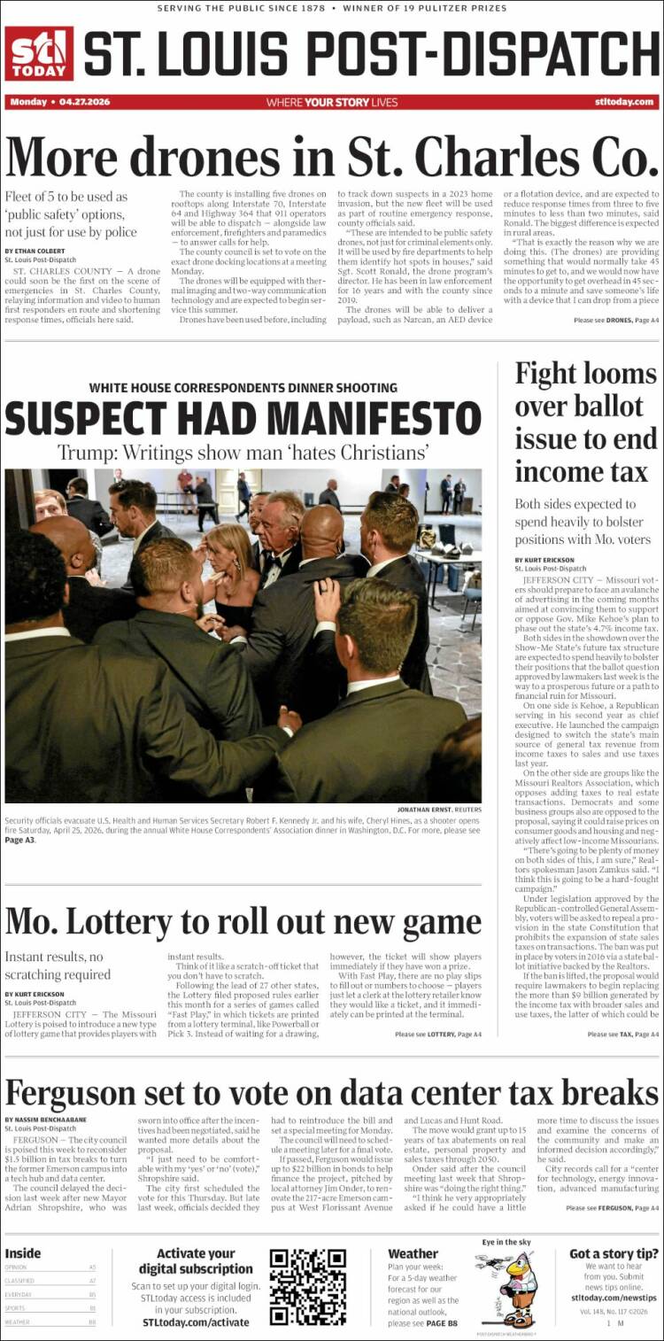 Portada de St. Louis Post-Dispatch (USA)