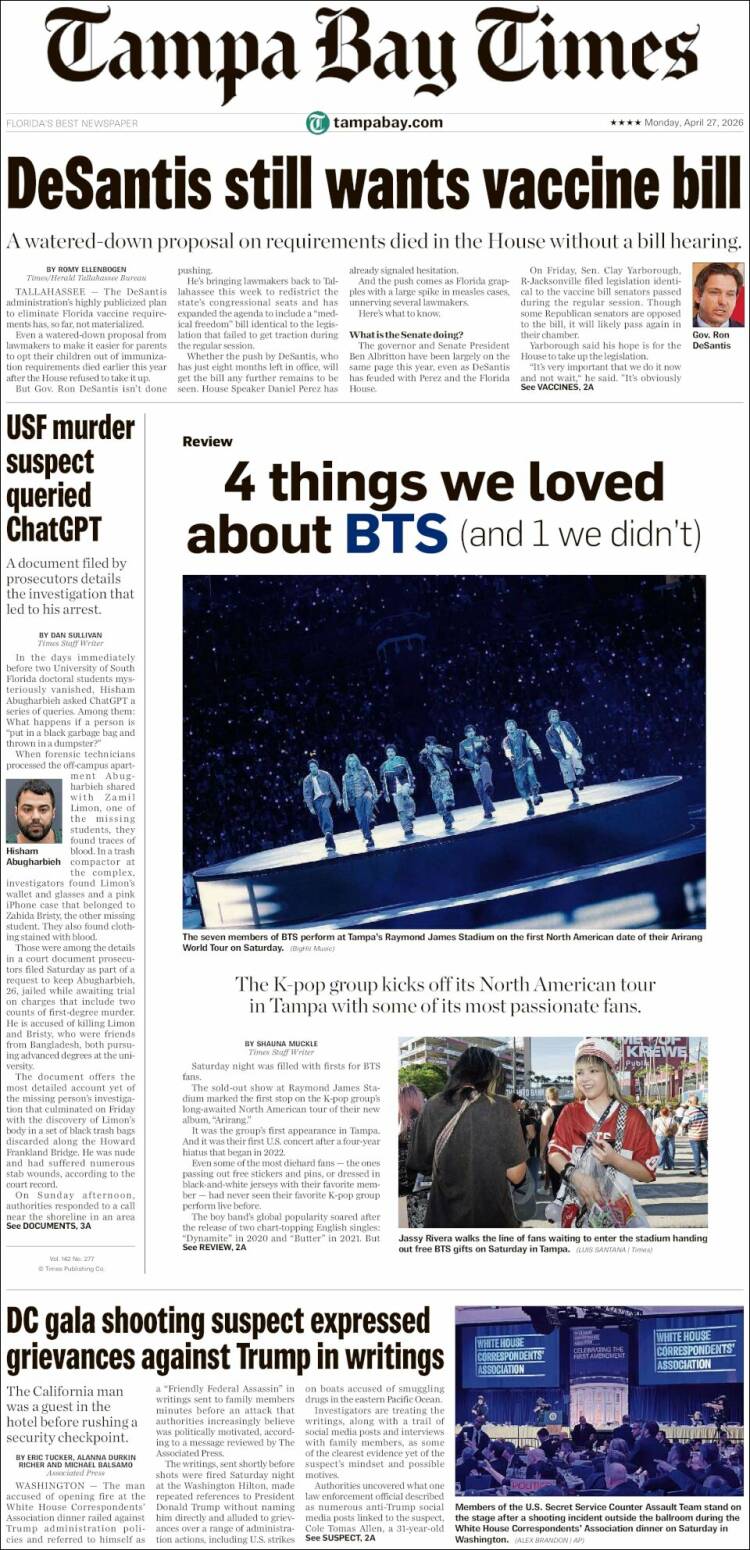Portada de Tampa Bay Times (USA)
