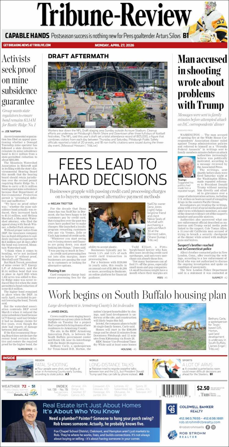 Portada de Tribune-Review (USA)