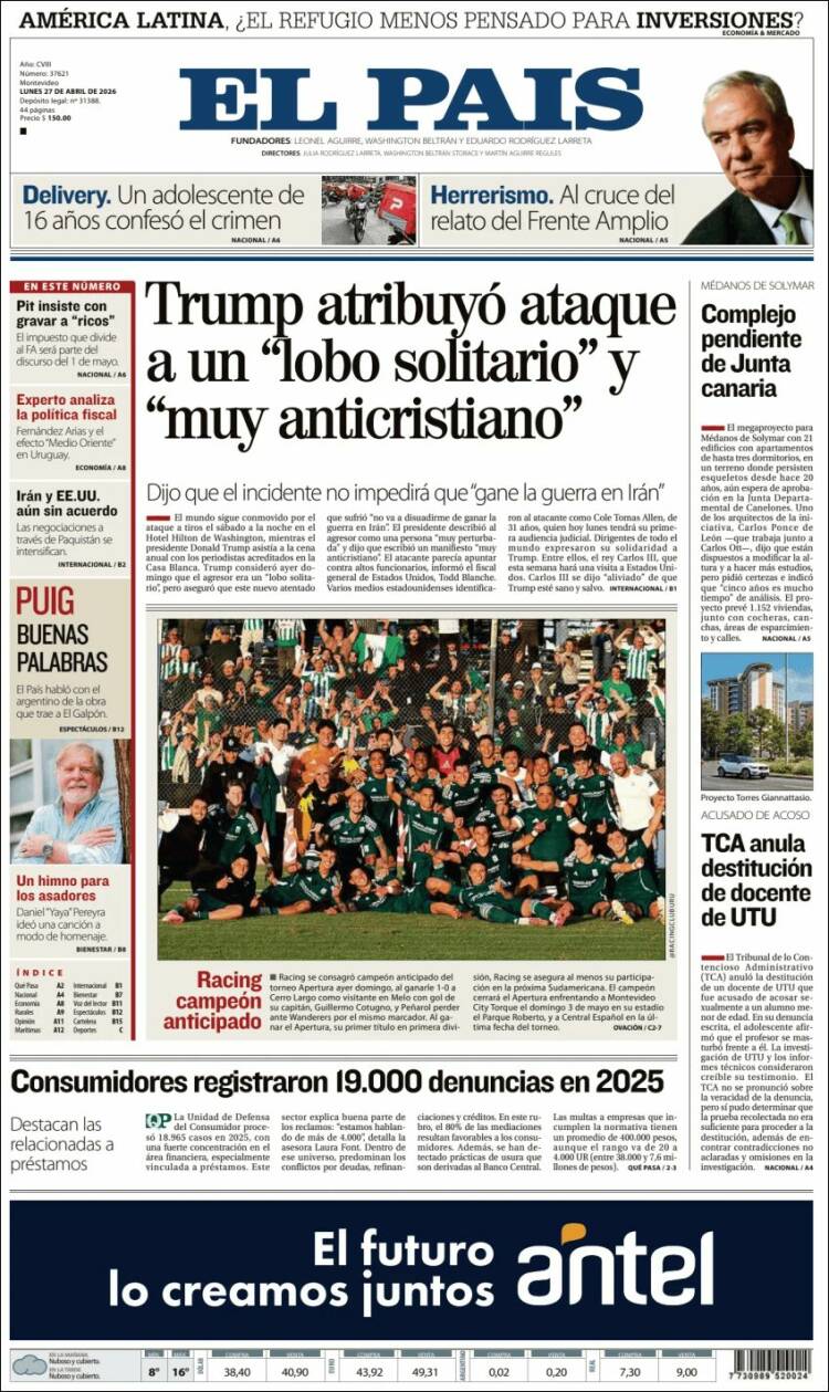 Portada de El País (Uruguay)