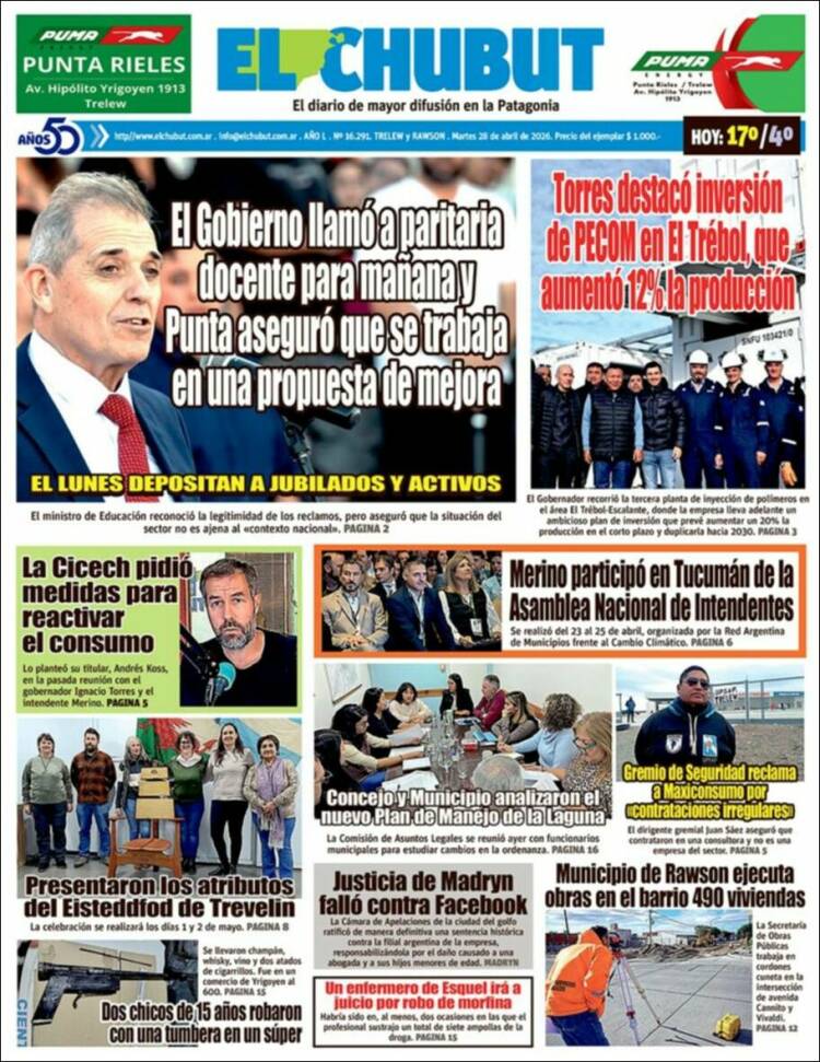 Portada de El Chubut (Argentina)