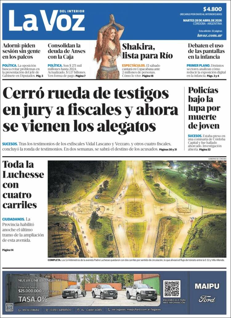 Portada de La Voz del Interior (Argentina)