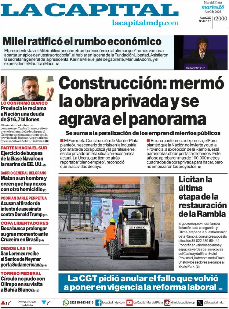 Portada de Diario La Capital - Mar del Plata (Argentina)