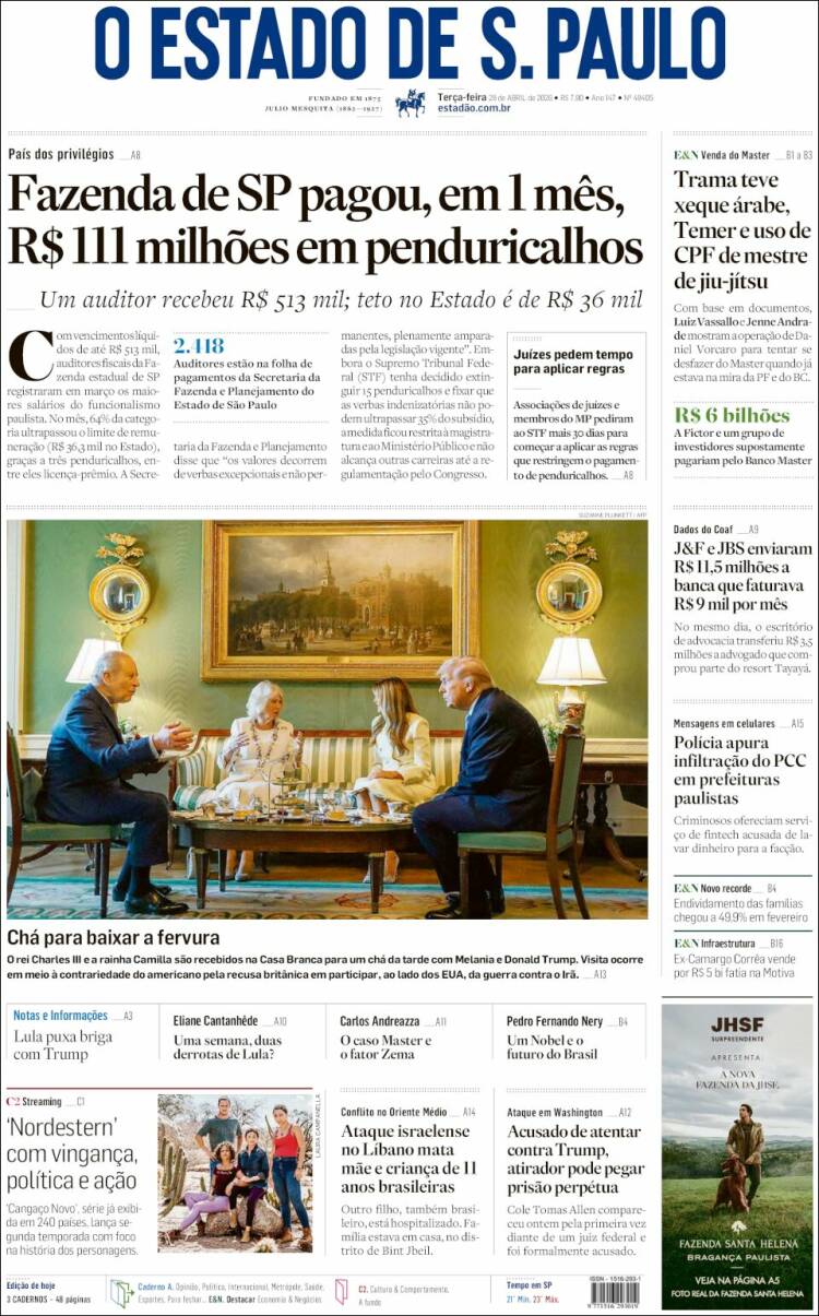 Portada de O Estado de São Paulo (Brasil)