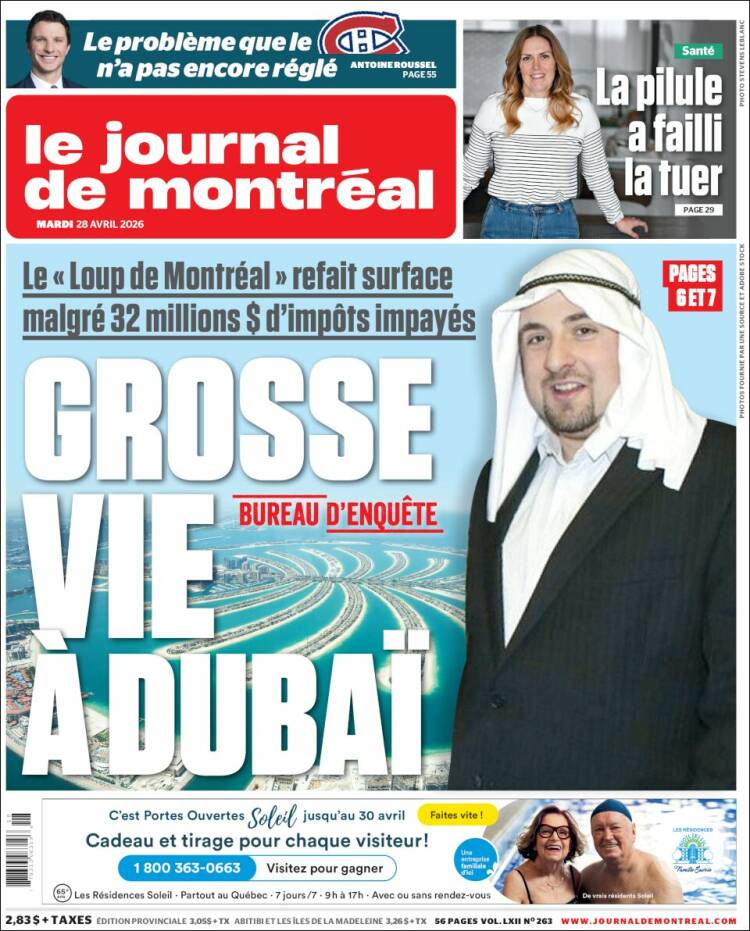 Portada de Le Journal de Montréal (Canad&aacute;)