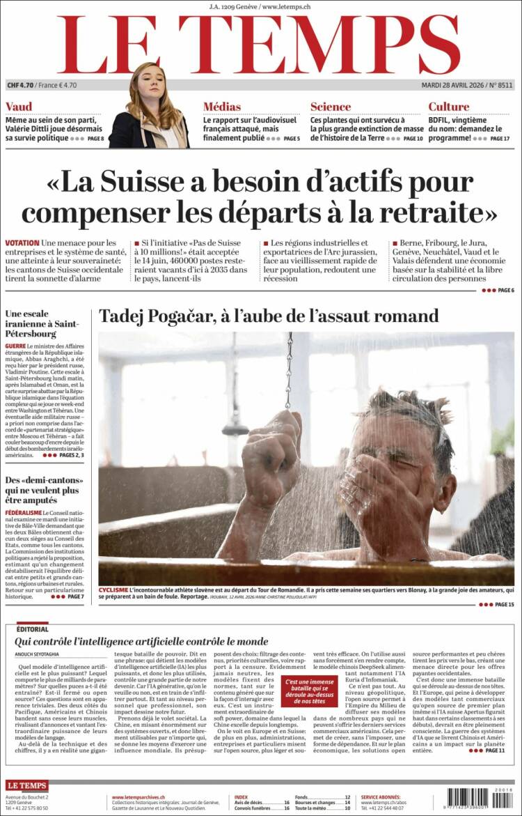 Portada de Le Matin (Suiza)
