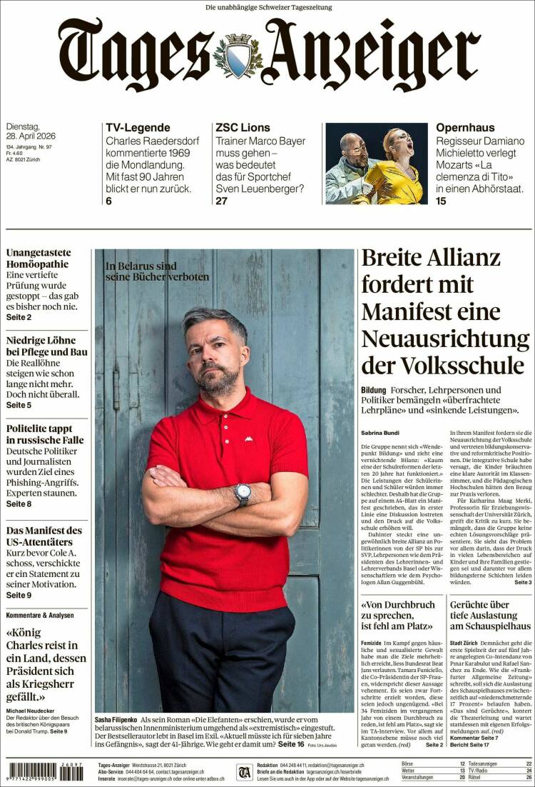 Portada de Tages-Anzeiger (Suiza)