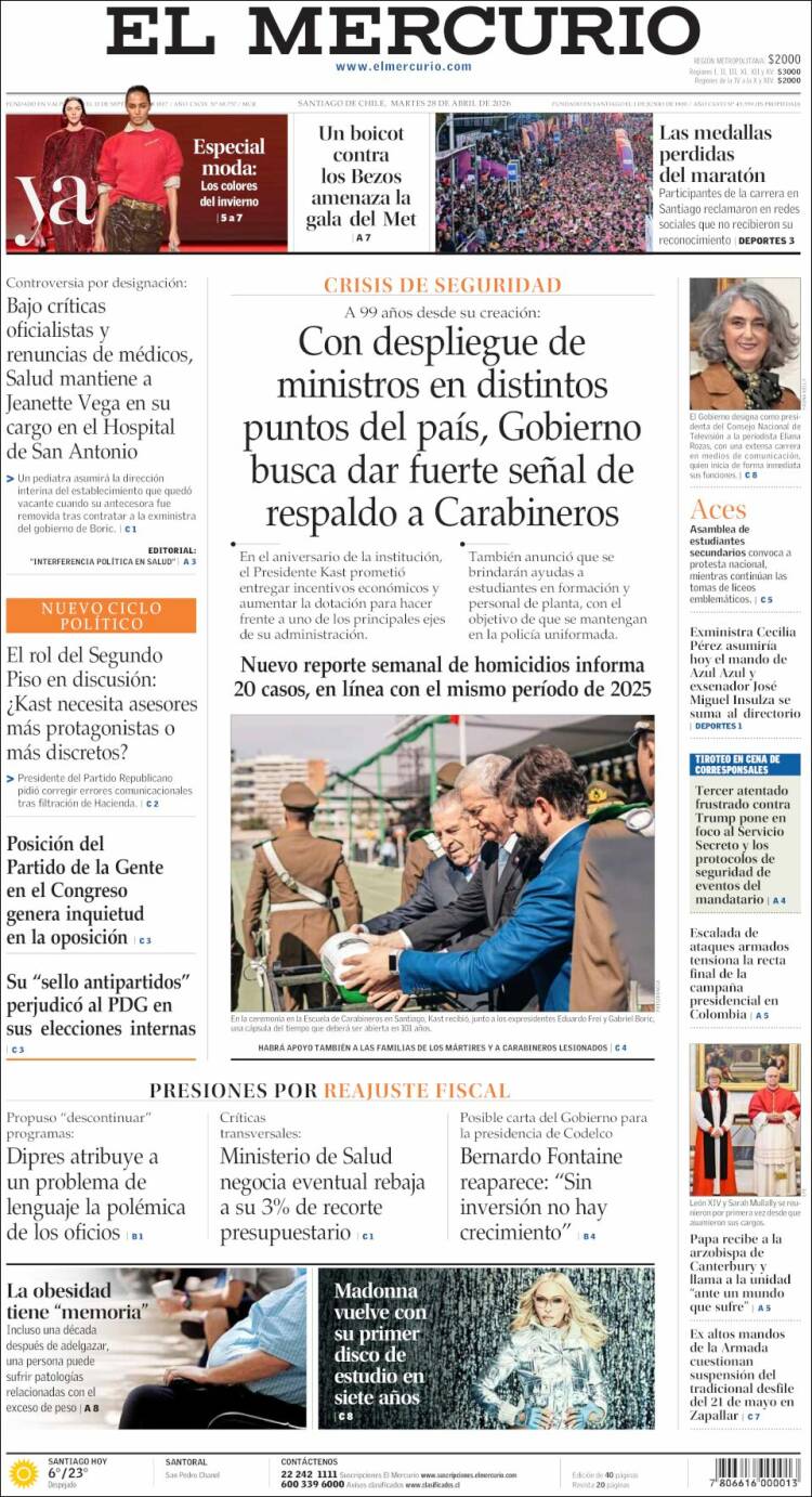 Portada de El Mercurio (Chile)