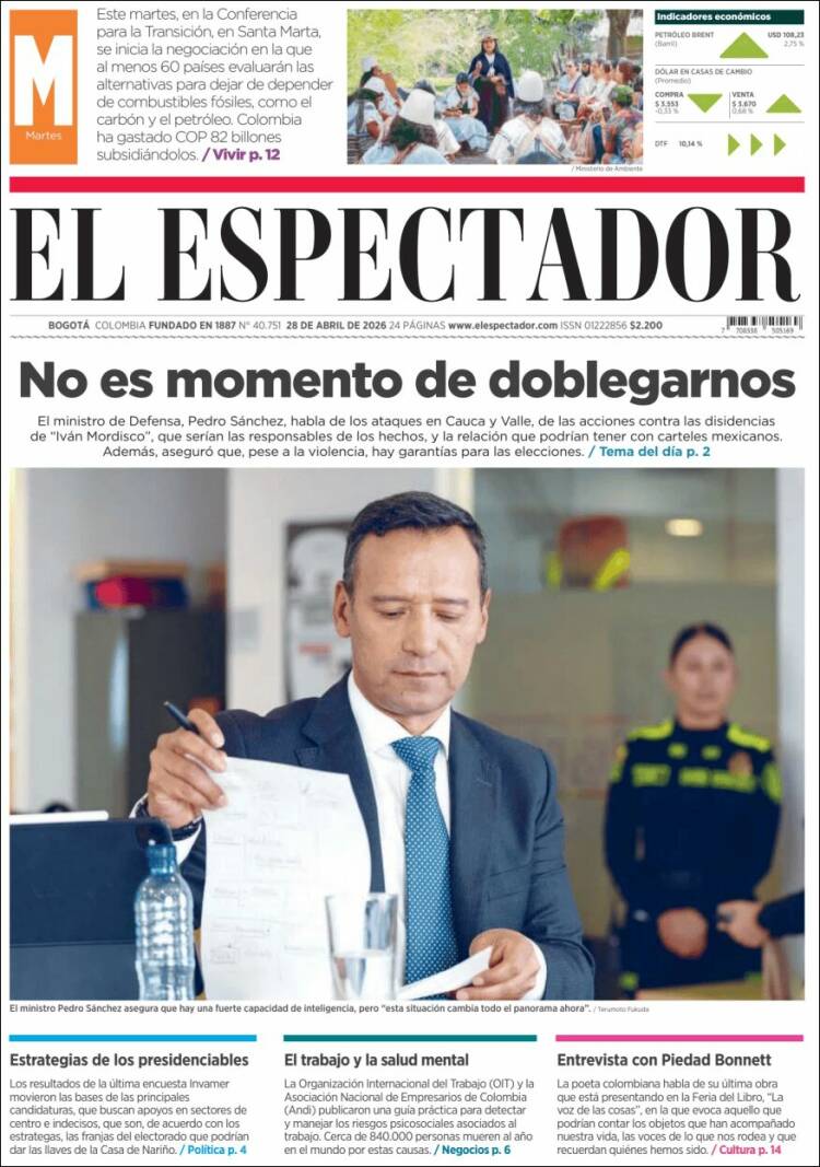 Portada de El Espectador (Colombia)