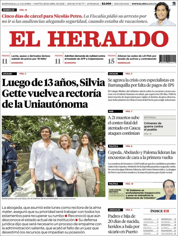 Portada de El Heraldo (Colombia)