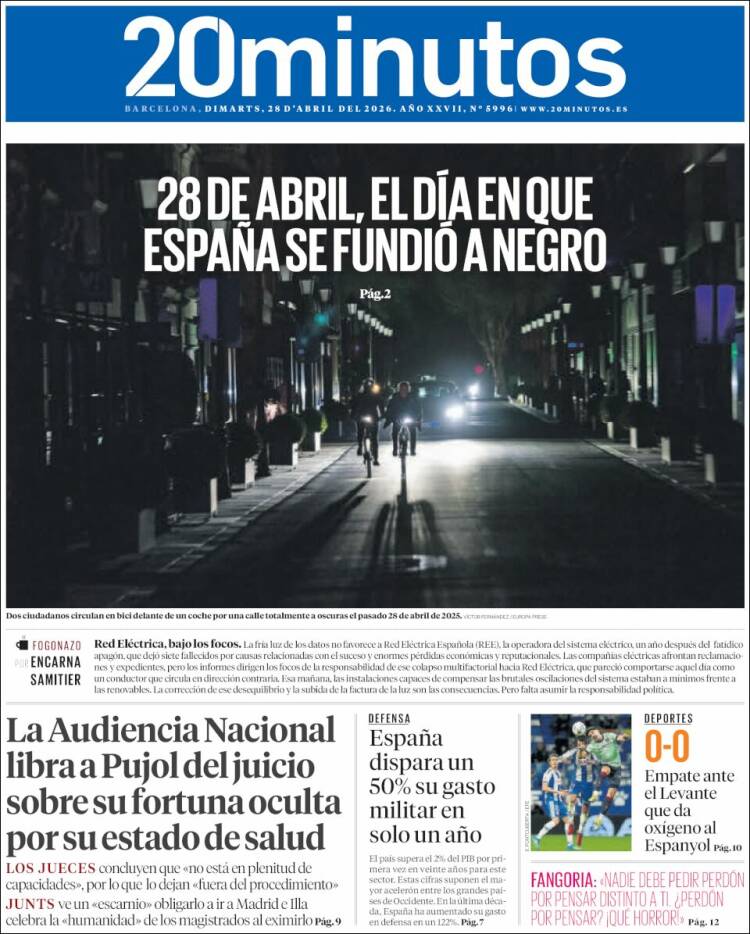 Portada de 20 Minutos - Barcelona (Espa&ntilde;a)