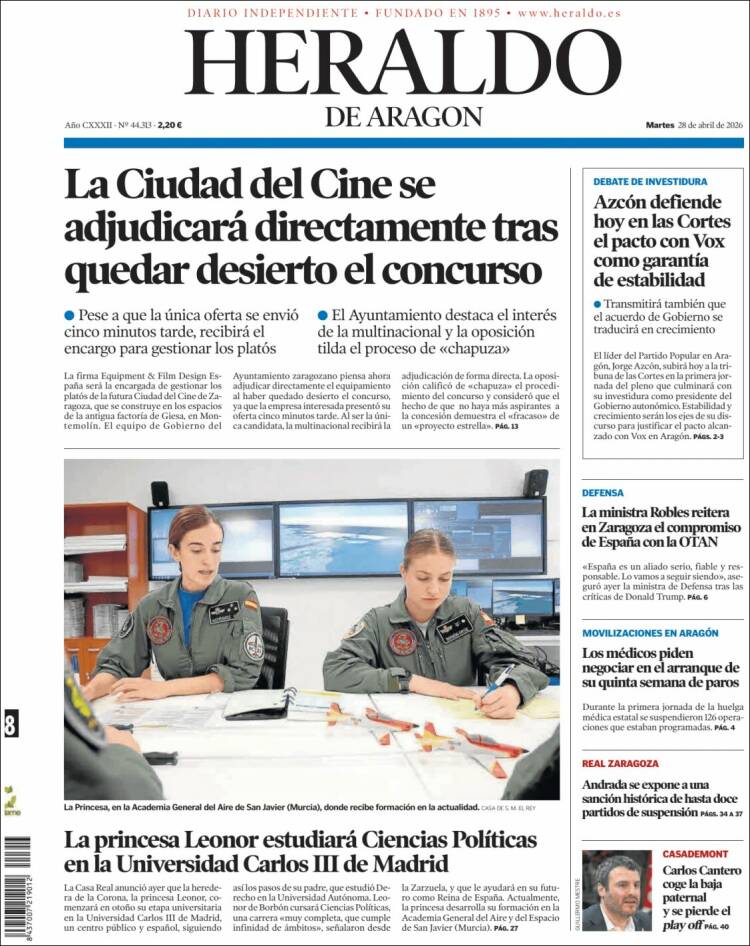 Portada de Heraldo de Aragón (Espa&ntilde;a)