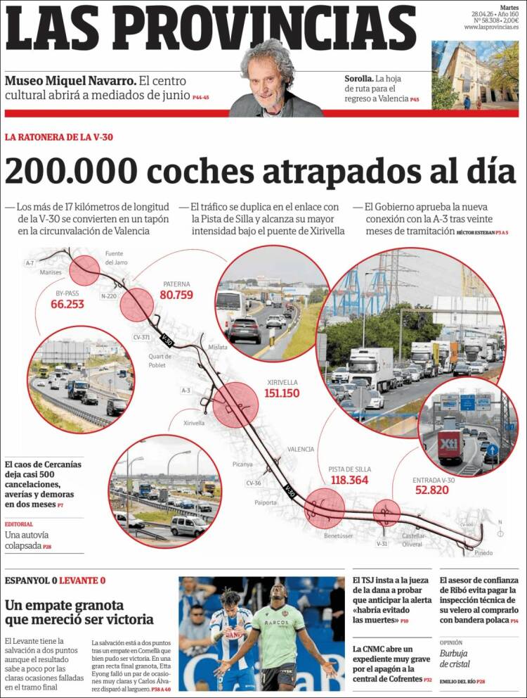Portada de Las Provincias (Espa&ntilde;a)