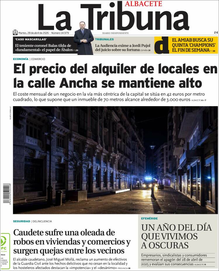 Portada de La Tribuna de Albacete (Espa&ntilde;a)