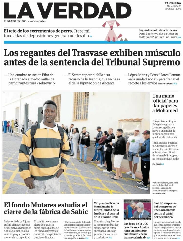 Portada de La Verdad de Cartagena (Espa&ntilde;a)