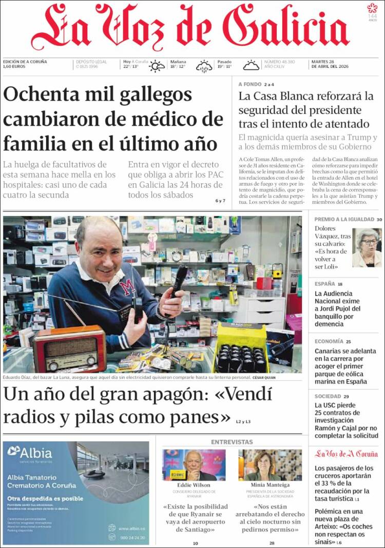 Portada de La Voz de Galicia (Espa&ntilde;a)