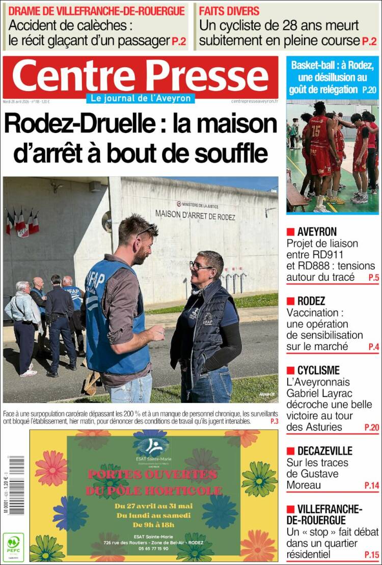 Portada de Centre Presse (Francia)
