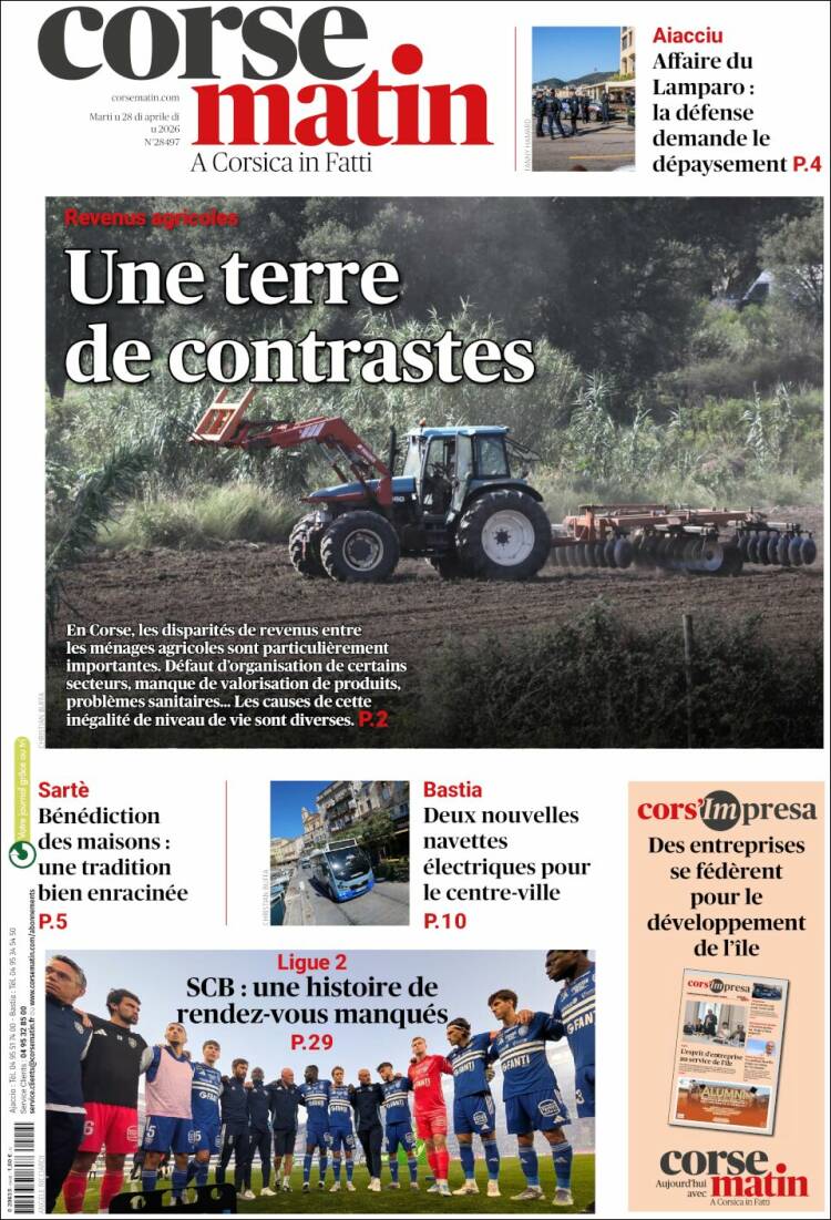 Portada de Corse-Matin (Francia)
