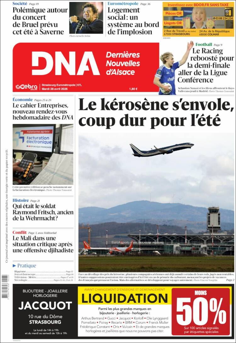 Portada de Les Dernières Nouvelles d'Alsace (Francia)
