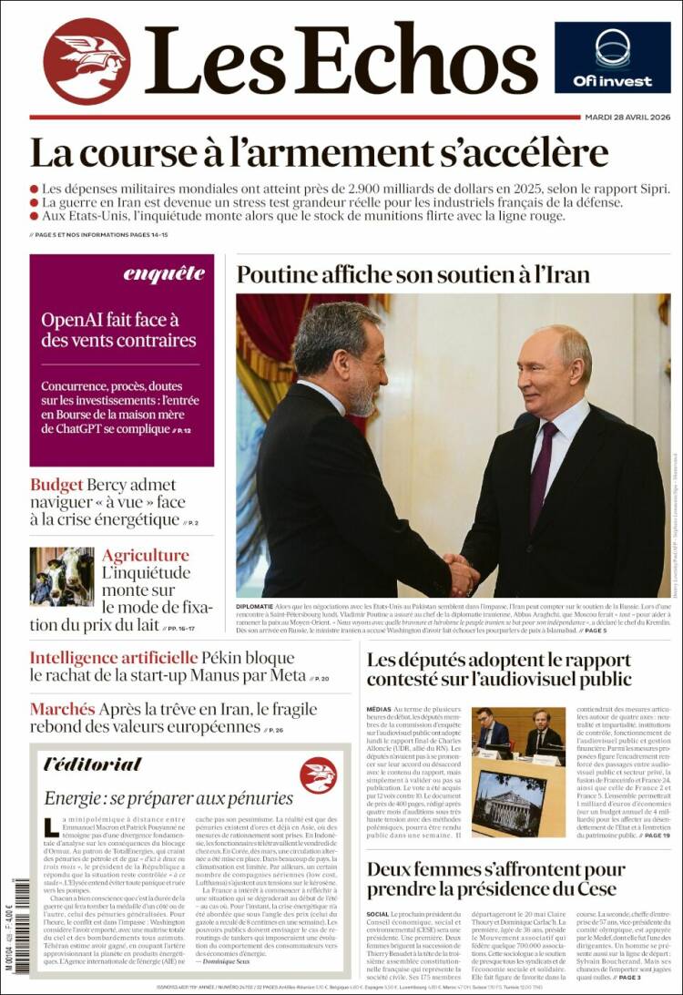 Portada de Les Echos (Francia)