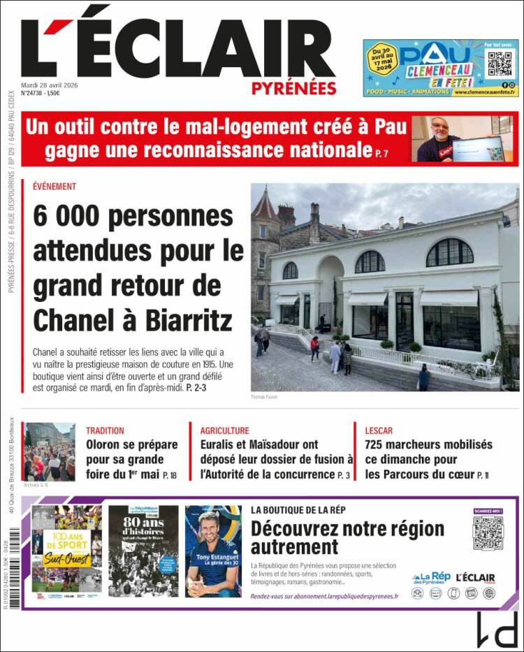 Portada de L'Eclair des Pyrénées (Francia)
