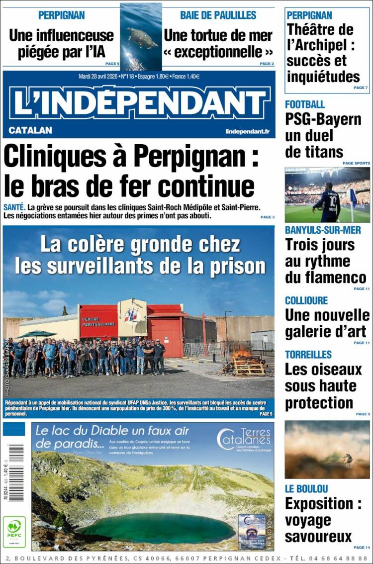 Portada de Le Indépendant (Francia)