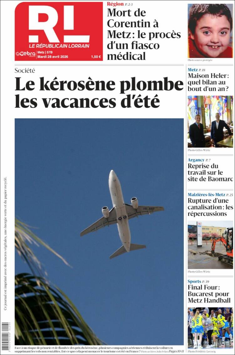 Portada de Le Republicain Lorrain (Francia)
