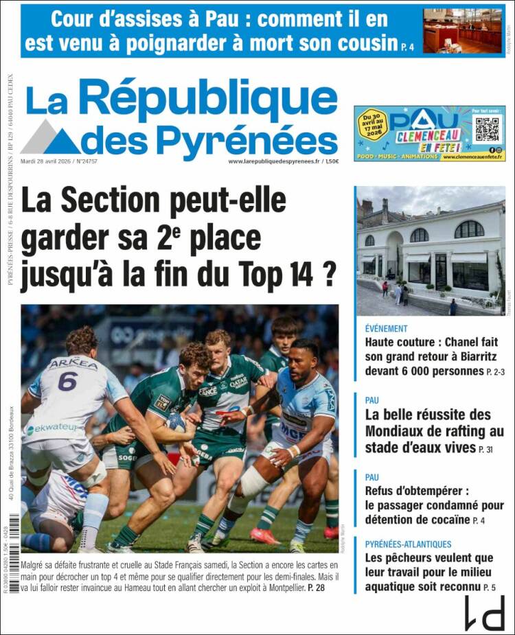Portada de La République des Pyrénées (Francia)