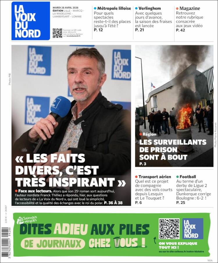 Portada de La Voix du Nord (Francia)