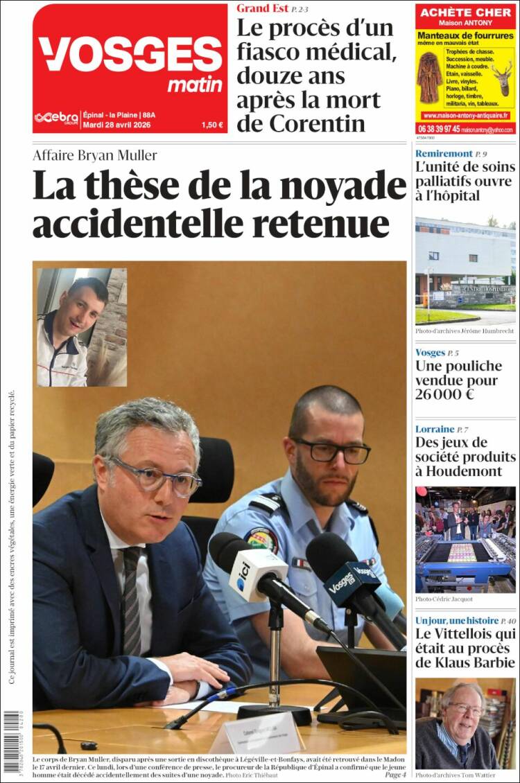 Portada de Vosges Matin (Francia)