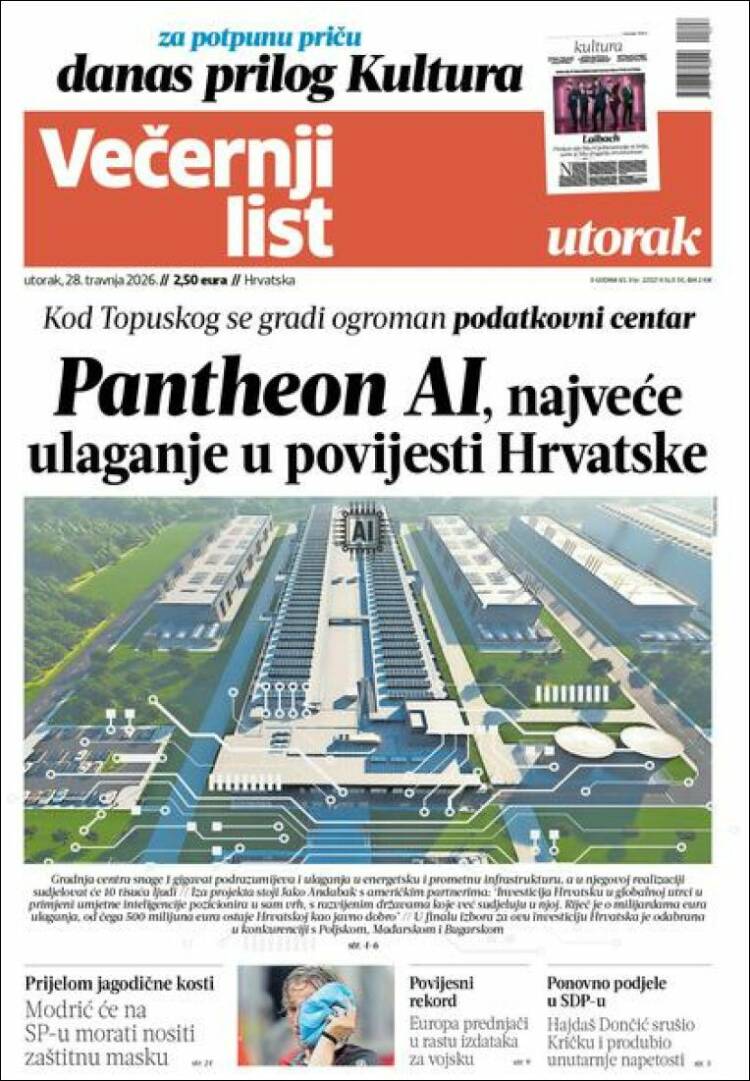 Portada de Večernji (Croacia)