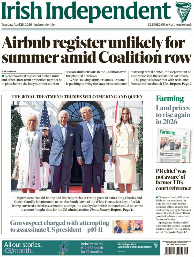 Portada de Irish Independent (Irlanda)