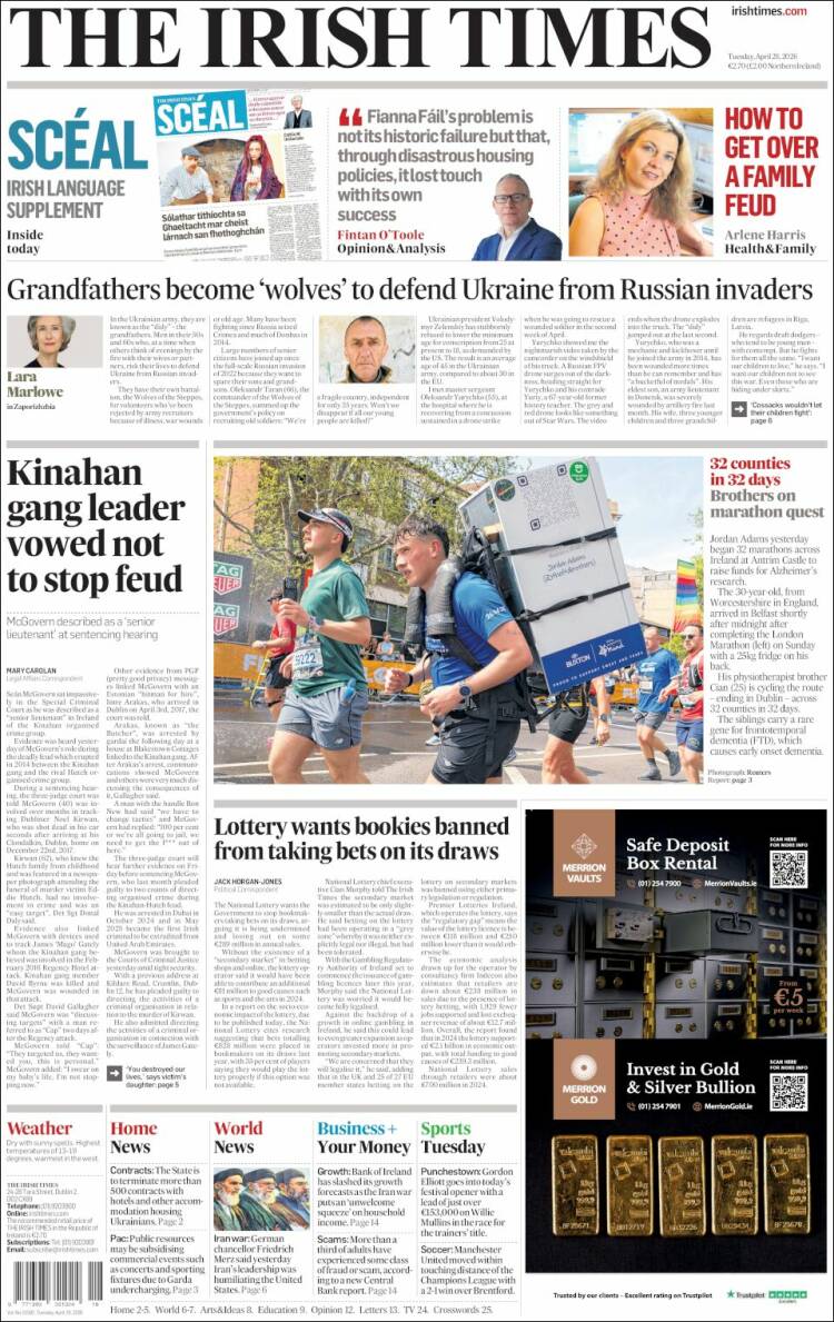 Portada de Irish Times (Irlanda)
