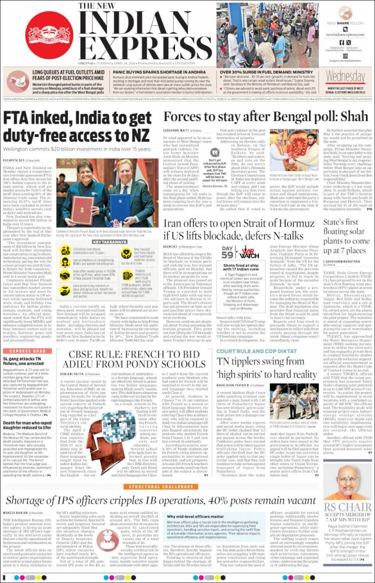 Portada de New Indian Express (India)