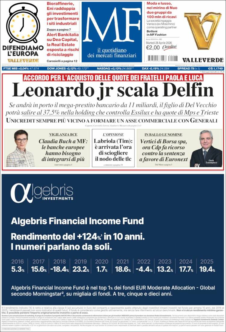 Portada de Milano Finanza (Italie)