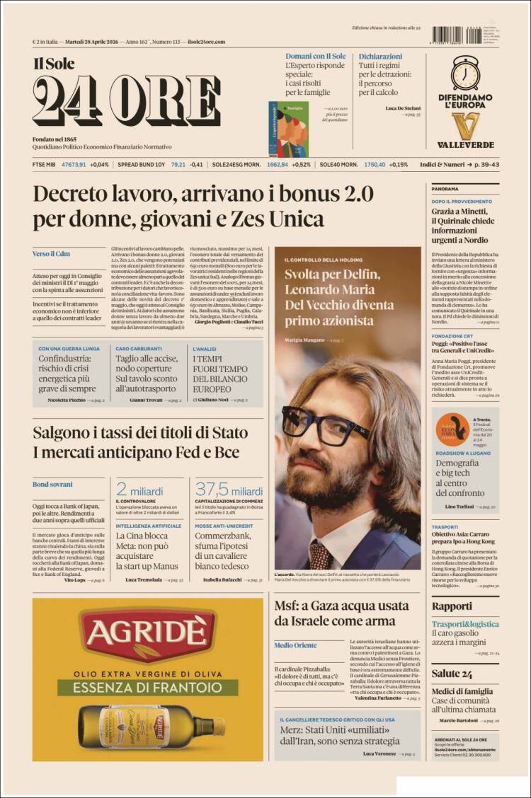 Portada de Il Sole 24 ORE (Italia)