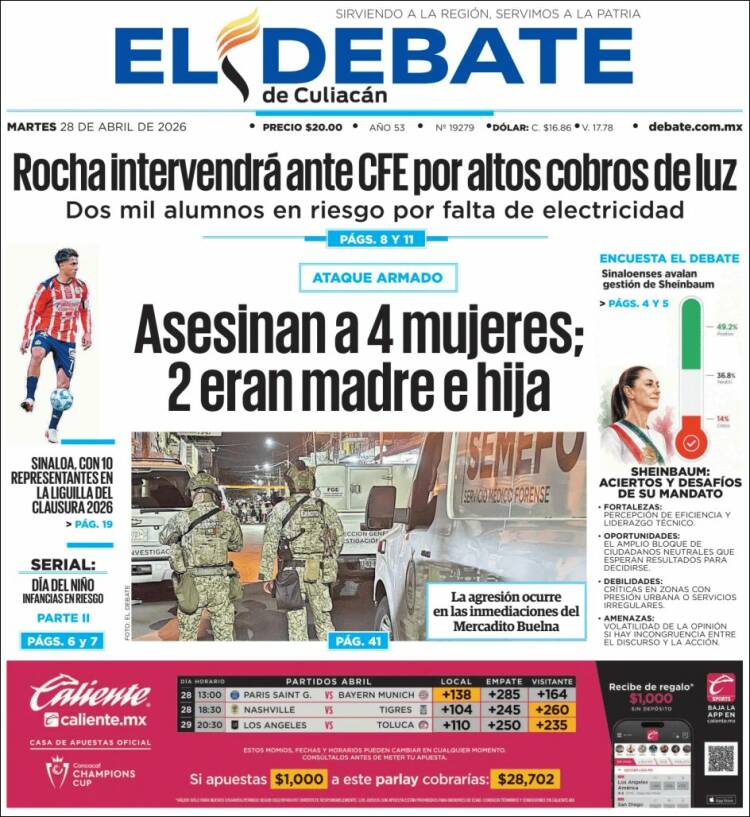Portada de El Debate de Culiacán (Mexico)