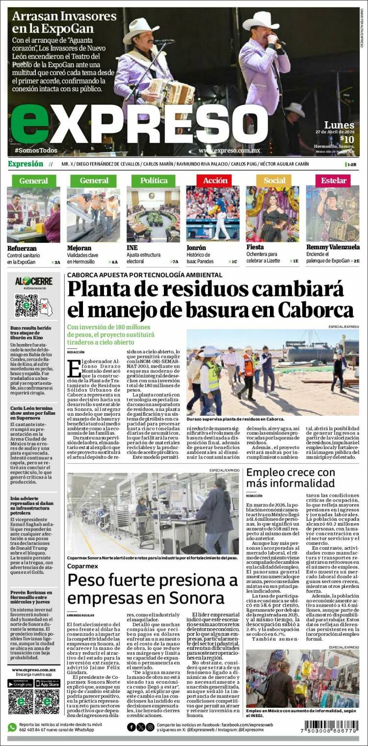 Portada de Expreso (M&eacute;xico)