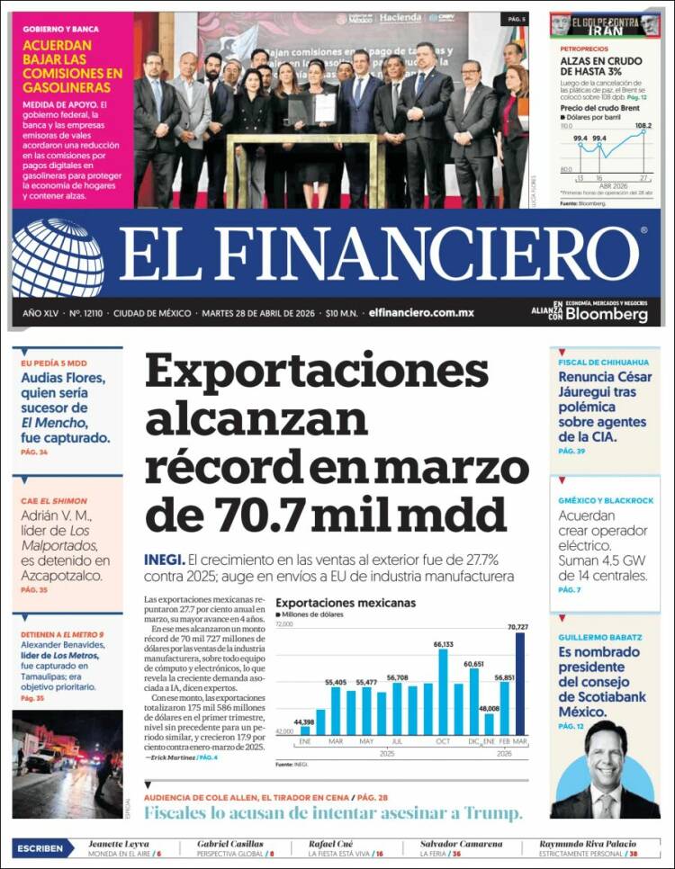 Portada de El Financiero (M&eacute;xico)