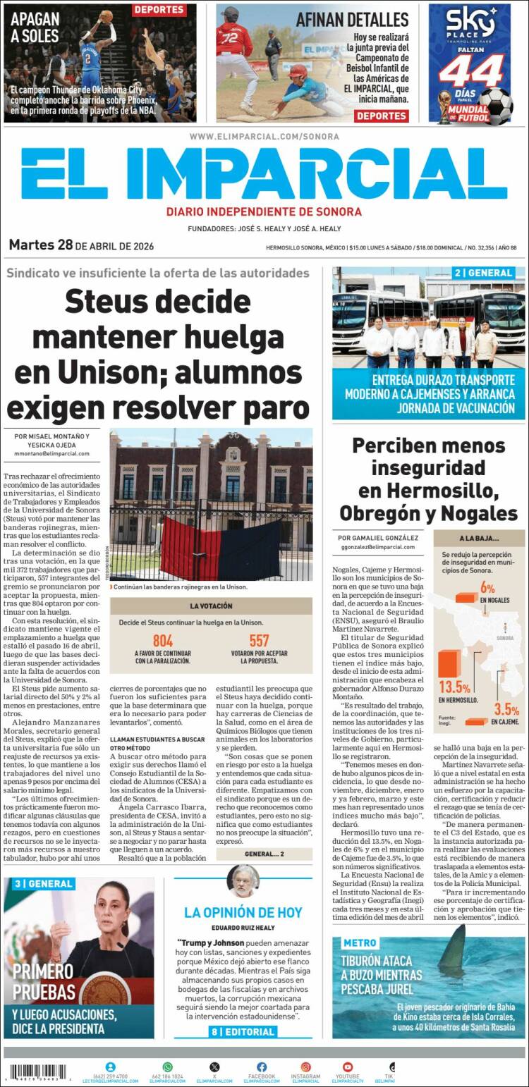 Portada de El Imparcial (M&eacute;xico)