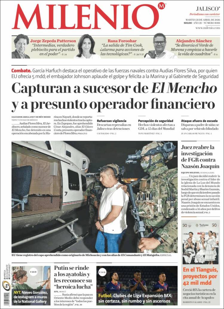 Portada de Milenio - Jalisco (M&eacute;xico)