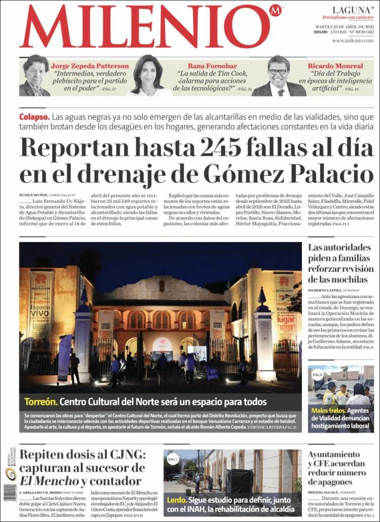 Portada de Milenio - Laguna (M&eacute;xico)