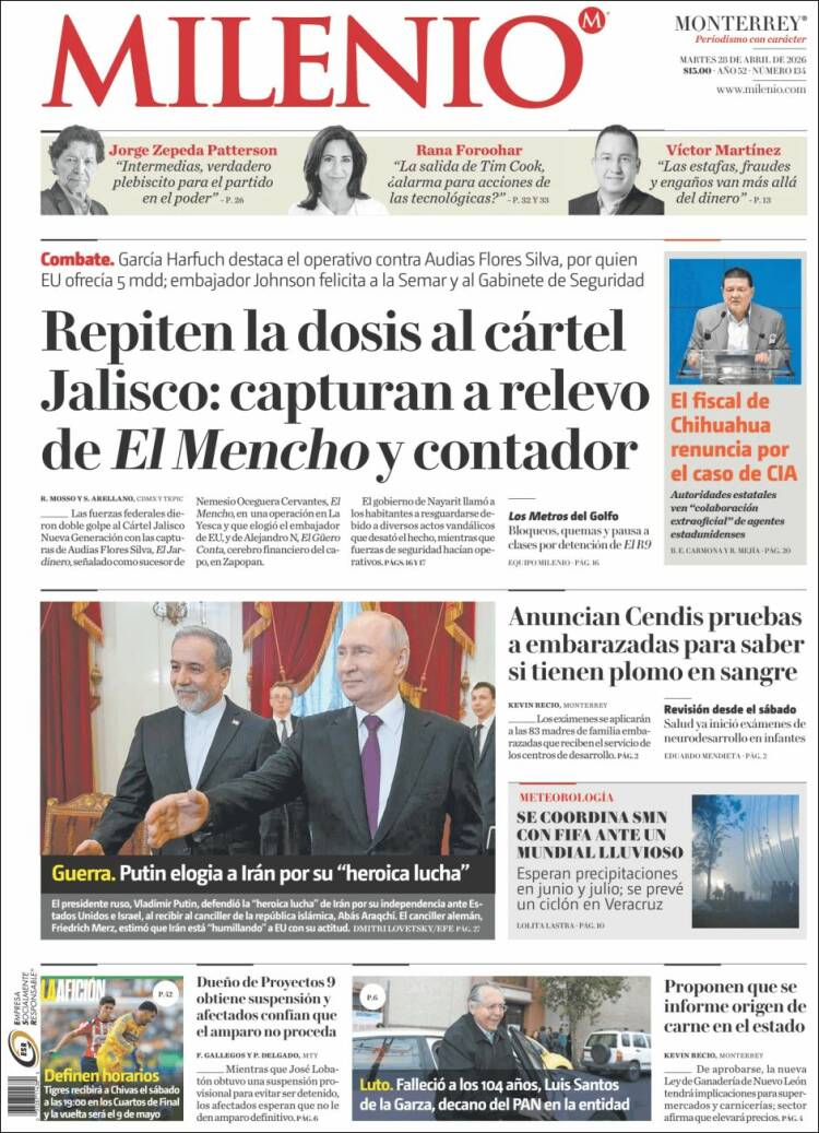 Portada de Milenio de Monterrey (M&eacute;xico)