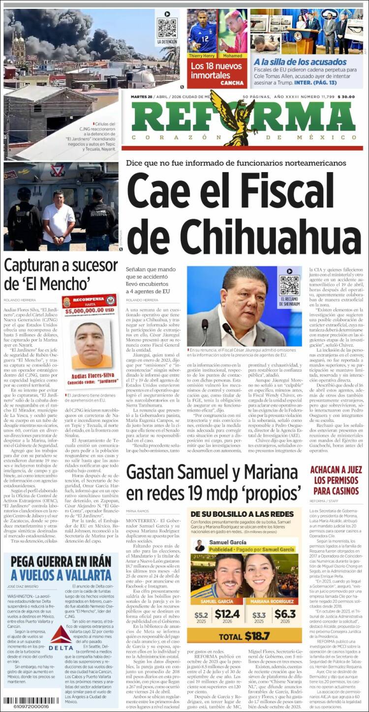 Portada de Reforma (M&eacute;xico)