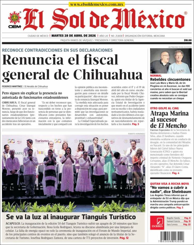 Portada de El Sol de México (M&eacute;xico)