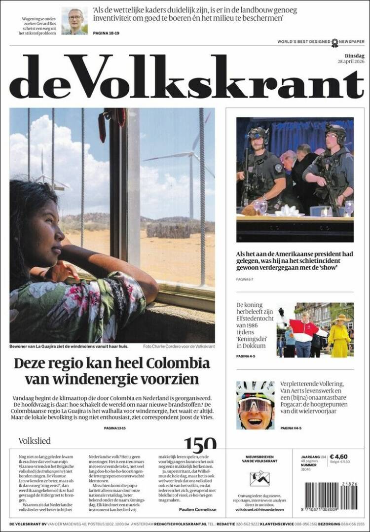 Portada de De Volkskrant (Pa&iacute;ses Bajos)