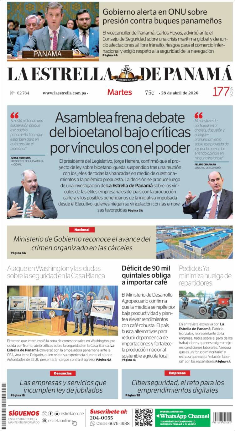 Portada de La Estrella de Panamá (Panam&aacute;)